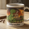 Taza dinosaurio tomando café