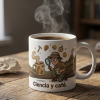 Taza con paleontólogo con café