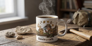 Taza con paleontólogo con café